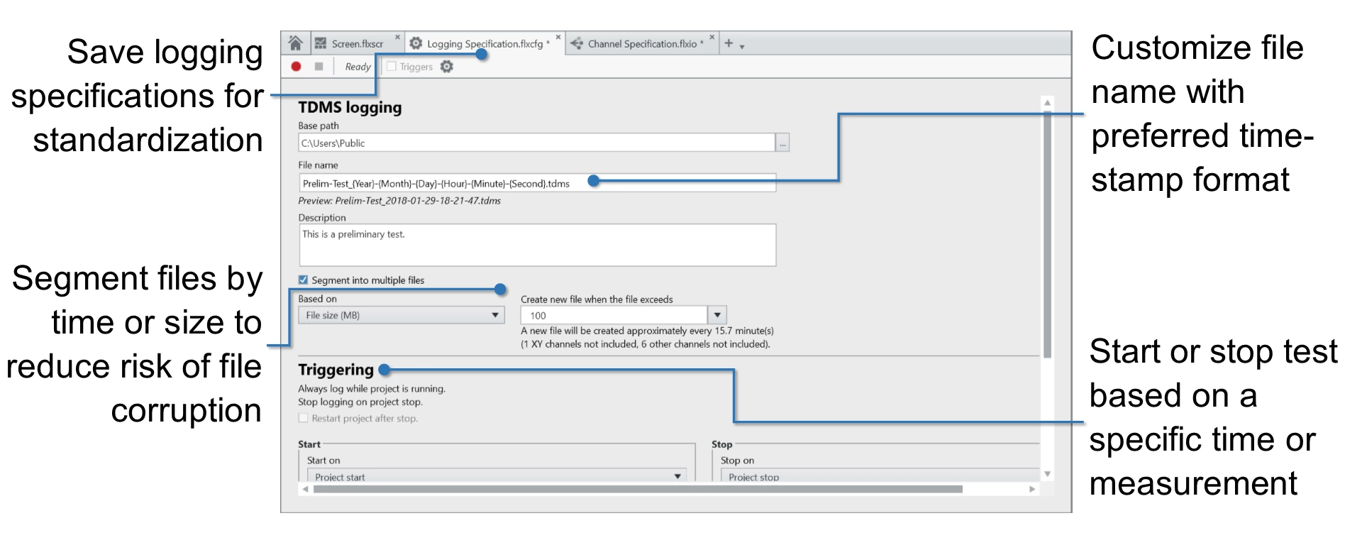 Setting the logging specifications