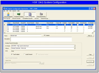 Editor de la configuración del sistema de adquisición de datos VSIF