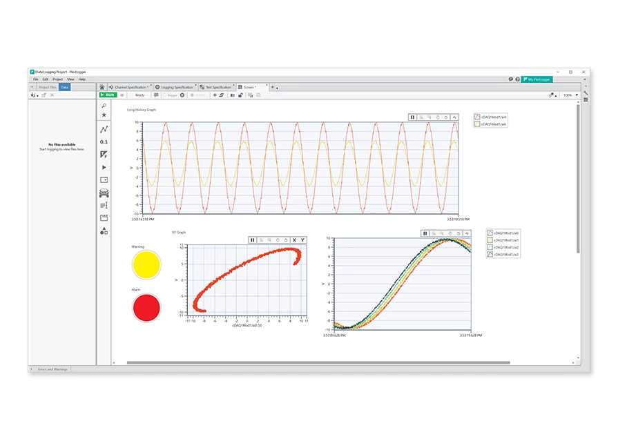 Monitor displaying data acquisition using FlexLogger software.