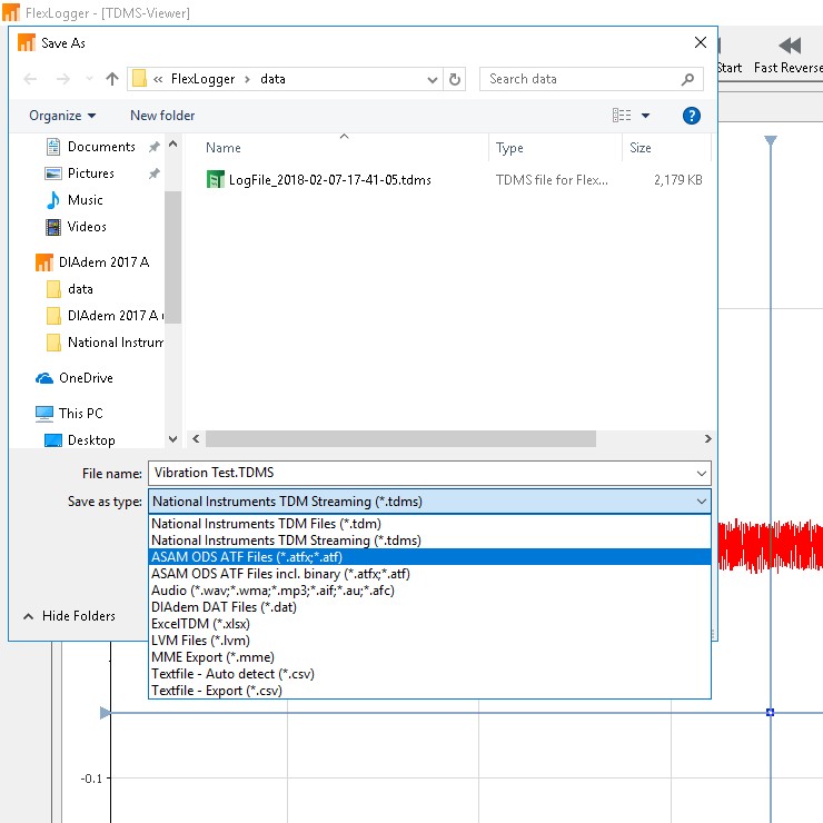 Export data to multiple files formats like .xlsx with the FlexLogger TDMS Viewer