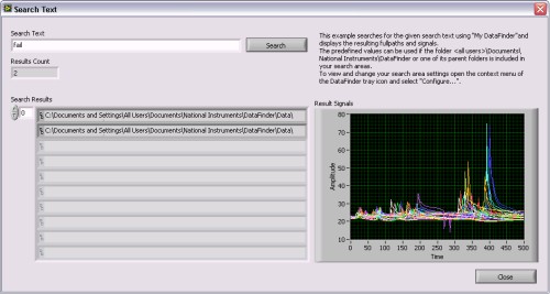Interfaz de usuario creada con el LabVIEW DataFinder Toolkit