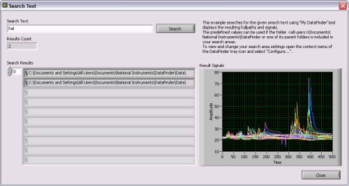 LabVIEW DataFinderツールキットを使用して作成したユーザインタフェース