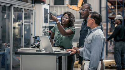 Group of partners working together in a lab