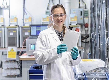 Engineer inside battery test lab