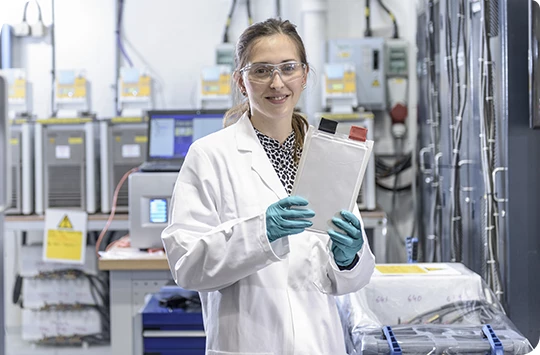 Engineer in battery test lab