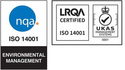 ISO 14001 certification icons including Lloyd's certification logo