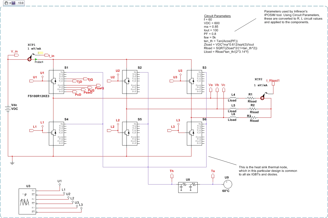 Thermal analysis of a three-phase IGBT inverter