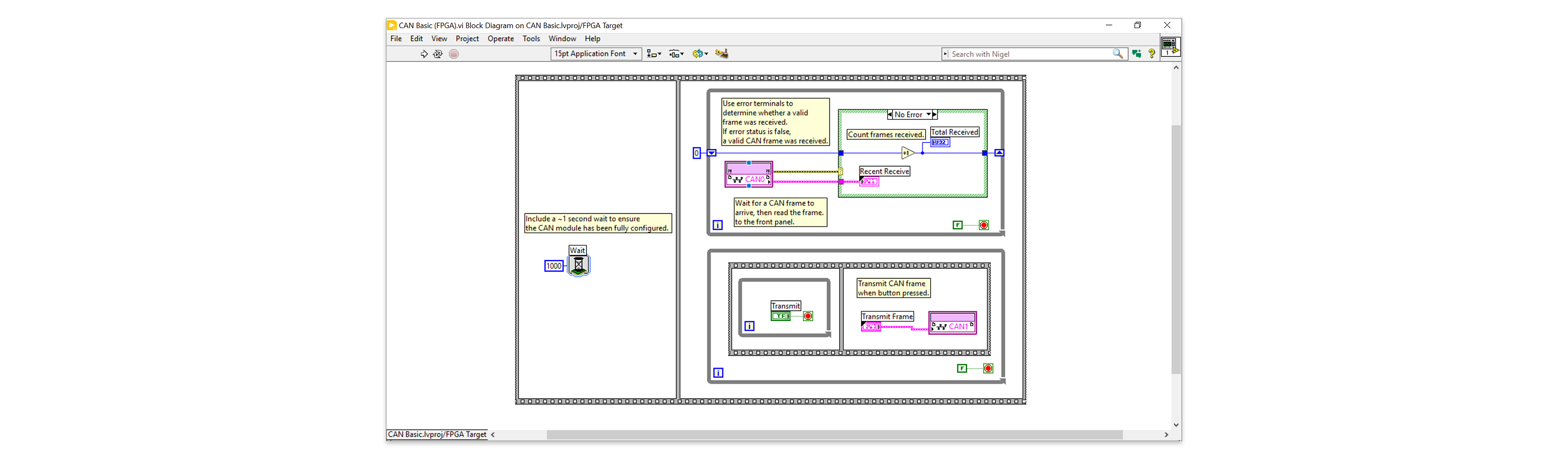This example demonstrates basic communication on the CAN bus on FPGA target