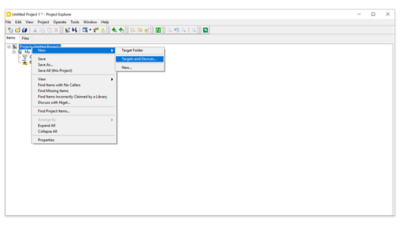 Showing the addition of new real-time targets in a LabVIEW project from the host machine