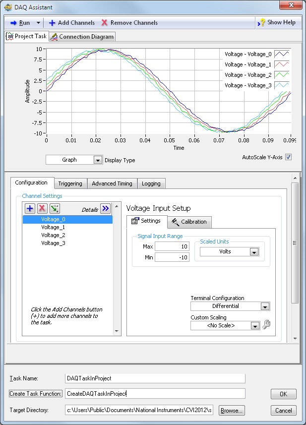 The DAQ Assistant interactively defines a measurement task