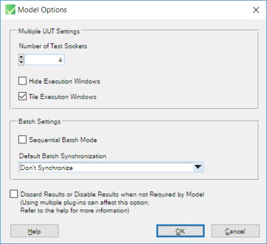 Use the Model Options Configuration Panel to set the number of test sockets