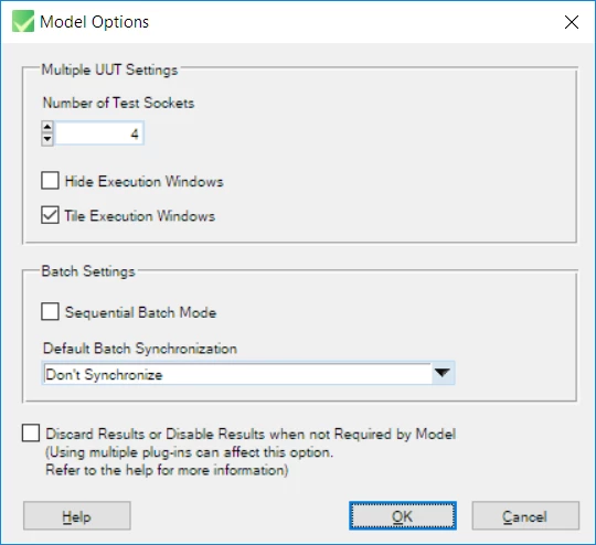 Use the Model Options Configuration Panel to set the number of test sockets