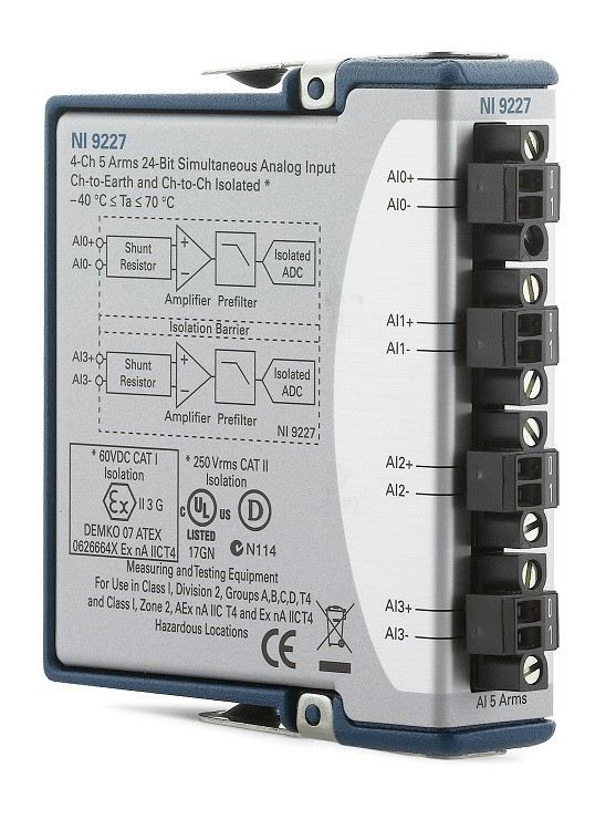 NI 9227 con conector de dos terminales para cada canal de medida