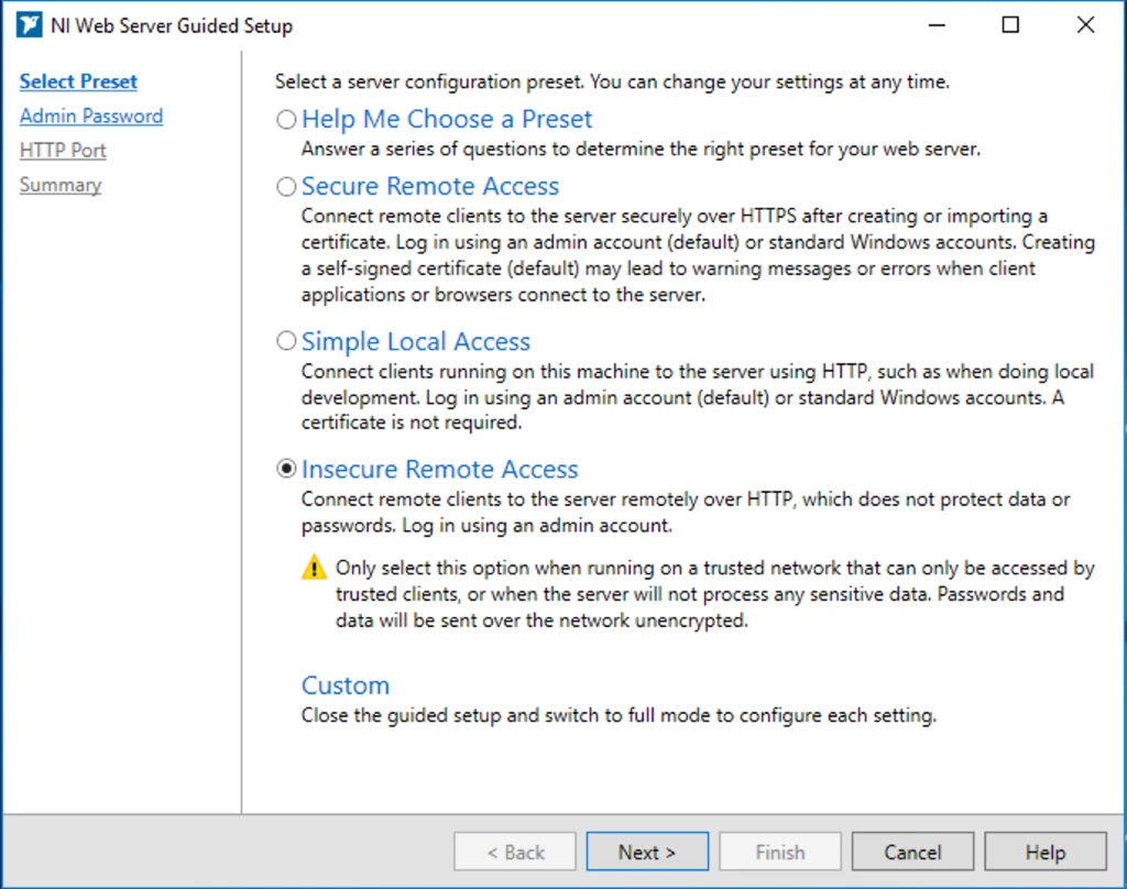 NI Web Server Configuration Utility Guided Setup