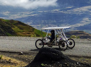 Electically-assisted handcycle is driven up Ras Dashen, Ethiopia.