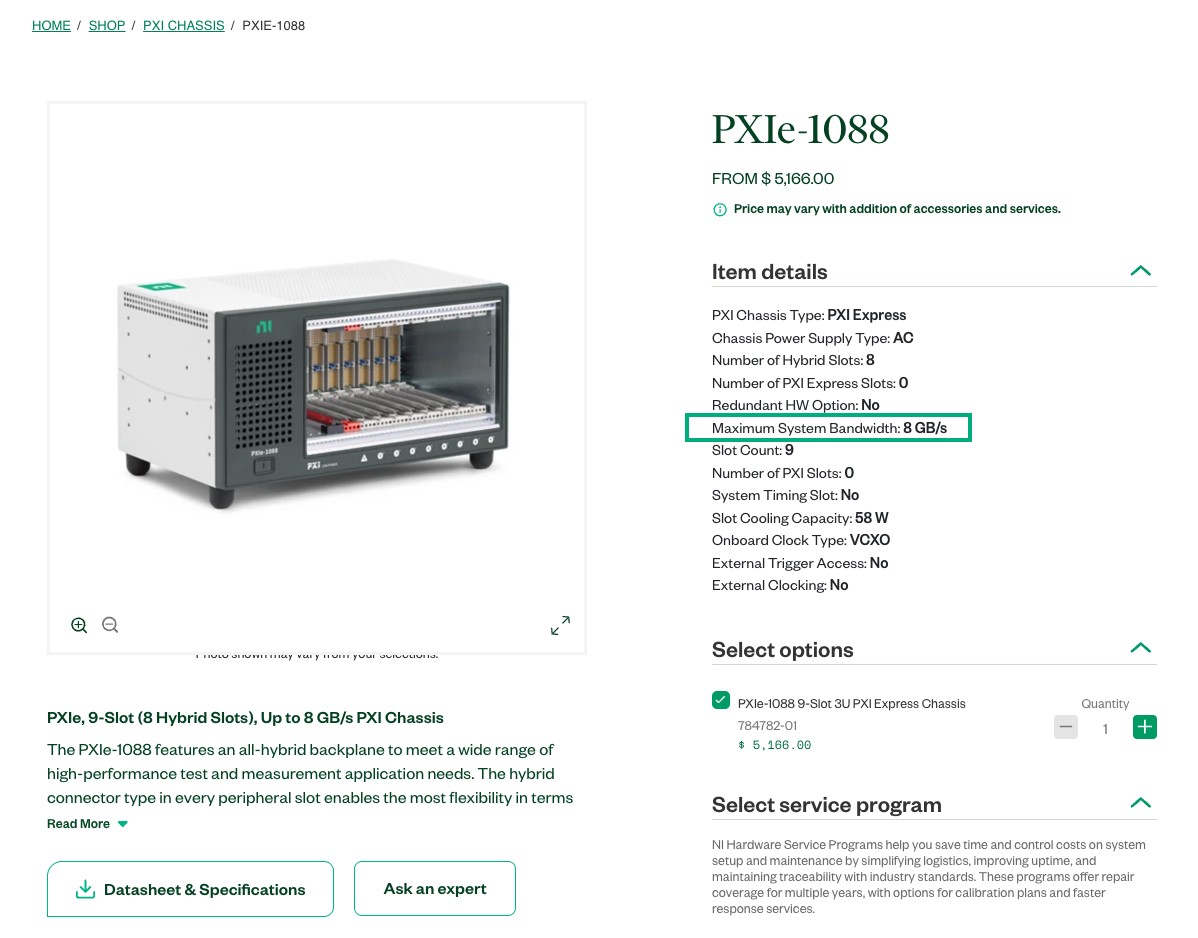 NI PXIe-1088 제품 페이지
