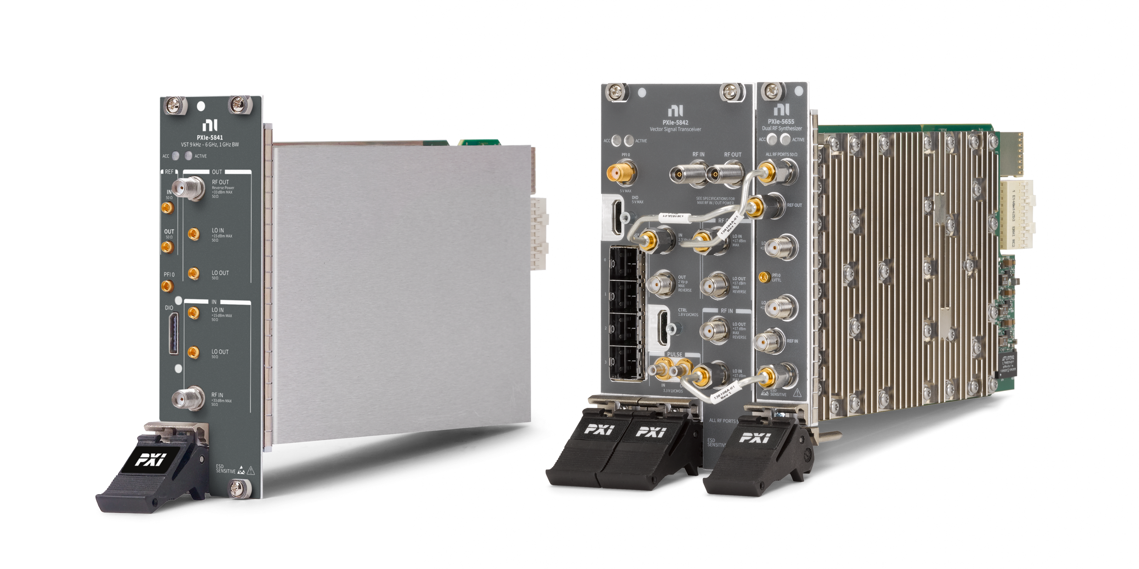 NI PXI vector signal transceiver modules for RF and baseband testing.