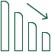 bar graph trending high to low from left to right with a diagonal downward arrow