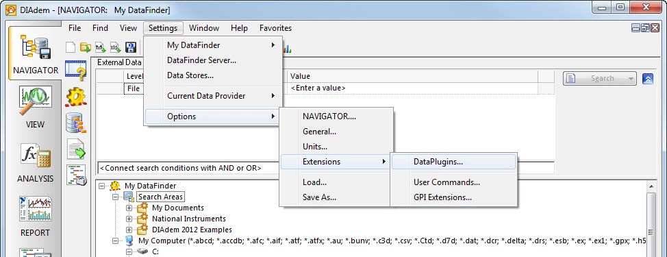 Navigating to the DataPlugins settings