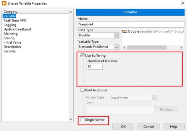 Enabling Buffering on a Networked-Published Shared Variable