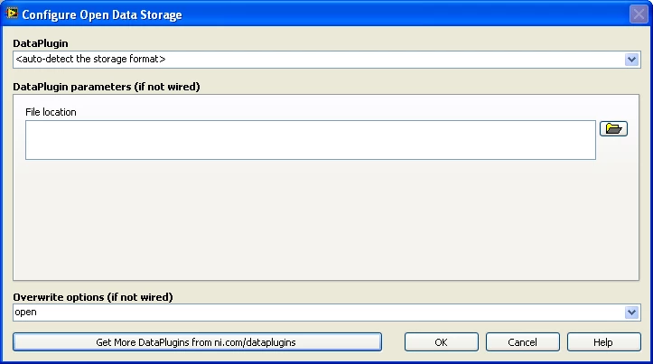 Configure Open Data Storage Dialog