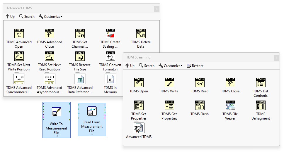 You can choose from several interfaces in LabVIEW to read and write TDMS files