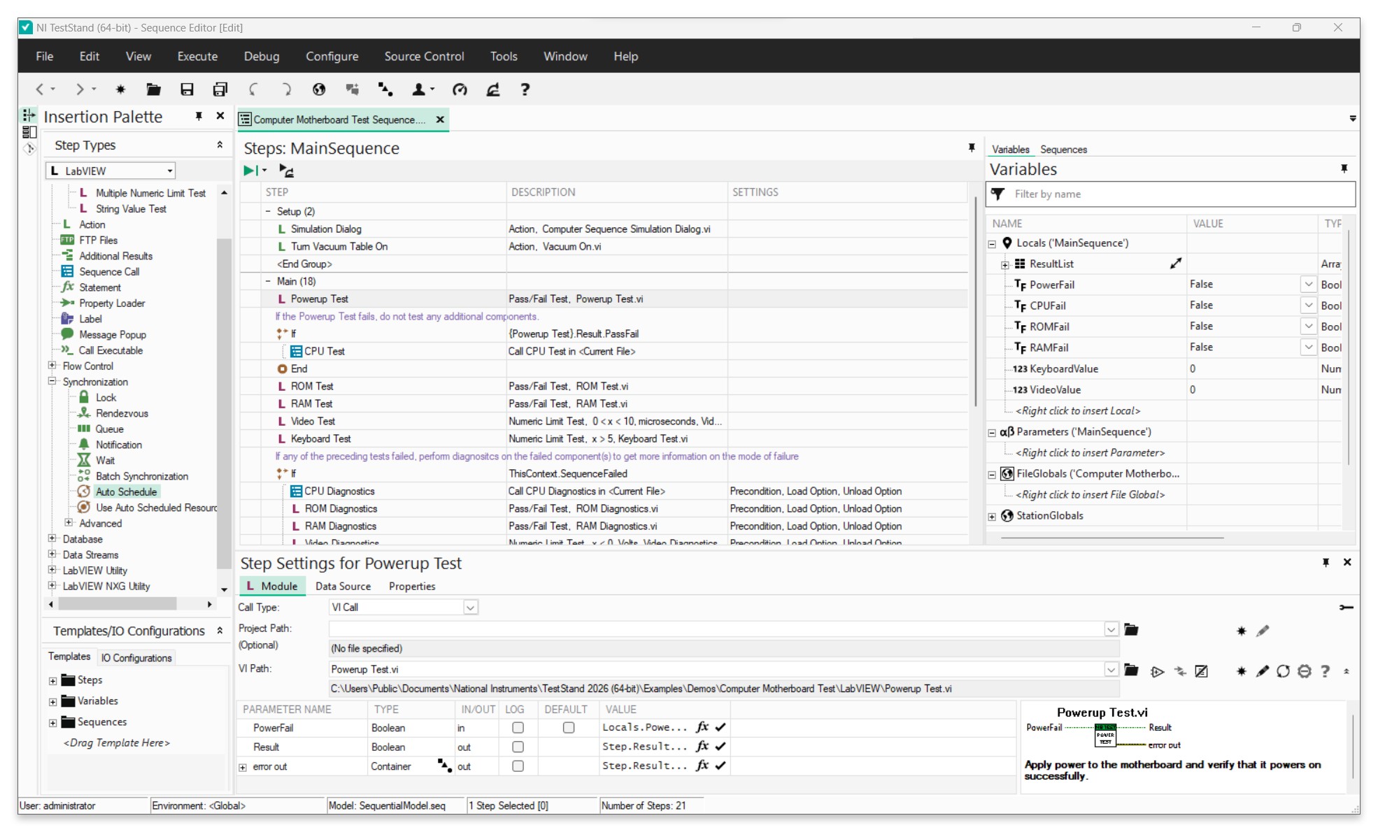 TestStand Sequencer Editor 스크린샷
