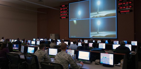 Control room during test launch of the Minuteman III missile at Vandenberg Air Force Base
