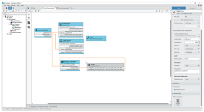 VeriStand System Explorer showing a configuration-based test system with real-time targets, hardware, communication buses, user channels, alarms, and calculated channels.