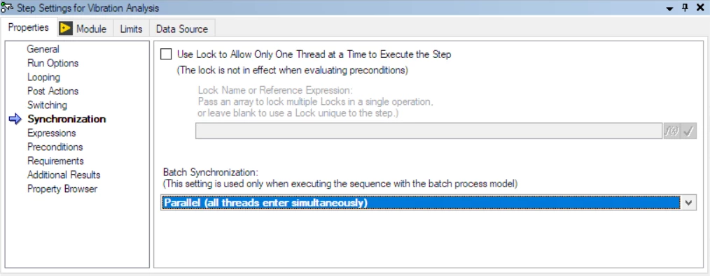 Use the Batch Synchronization to set the Vibration Analysis step to execute all threads in parallel