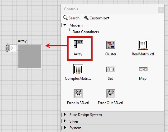 GUI - Drag the Array shell onto the front panel.