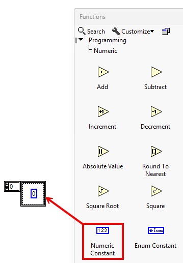 GUI - Drag and drop the Numeric Constant inside the Array Constant shell.
