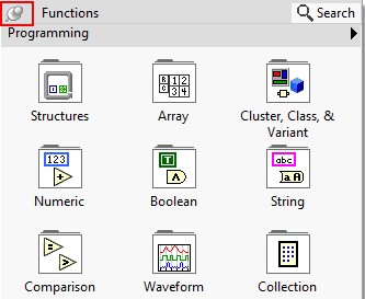 GUI - Functions palette pinned to block diagram