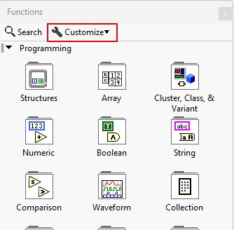 GUI - View button in the functions palette