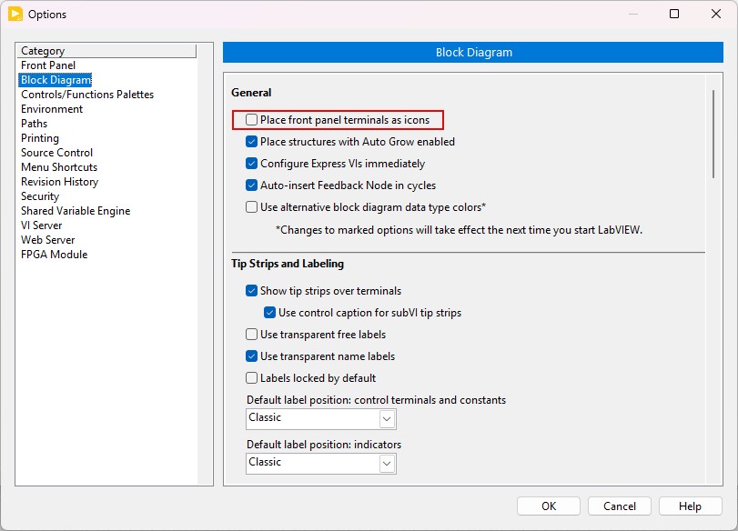 GUI - Options for block diagram appearance