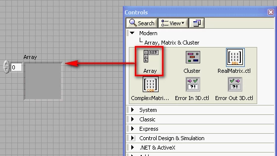 GUI - Drag the Array shell onto the front panel.