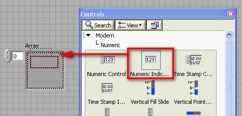 GUI - Drag and drop a numeric indicator inside the Array shell.