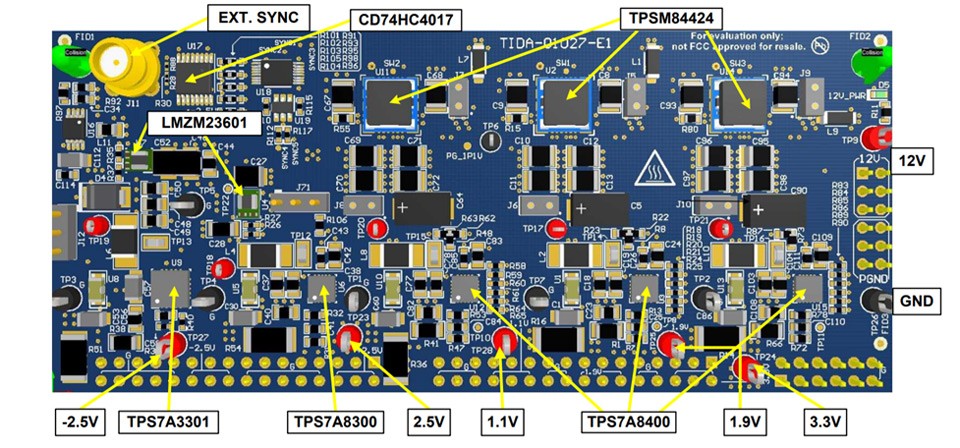 Example custom PCB for FPA biasing and interfacing