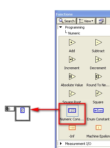 GUI - Drag and drop the Numeric Constant inside the Array Constant shell.
