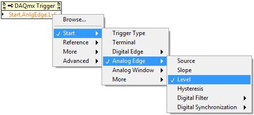 the DAQmx Timing and DAQmx Trigger Property Nodes