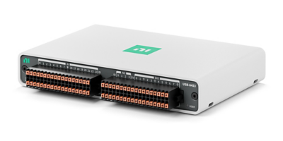 NI USB DAQ device for portable, plug-and-play data acquisition with analog, digital, and counter I/O.