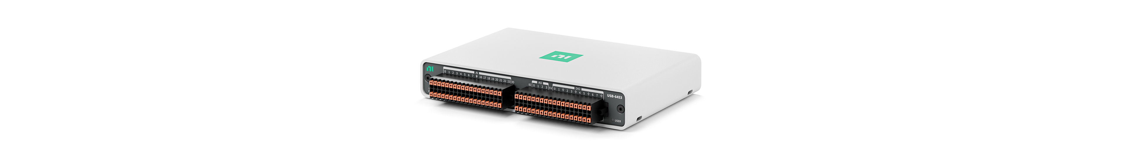 Dispositivo NI USB DAQ para la adquisición de datos portátil, plug-and-play con E/S analógica, digital y de contador.