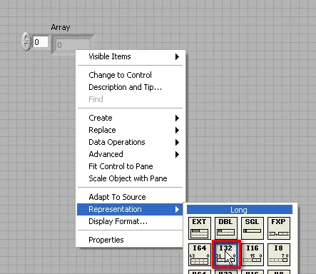 GUI - Create a 1D array of numeric indicators on the front panel.