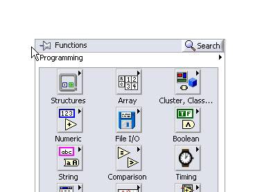 GUI - Functions palette pinned to block diagram