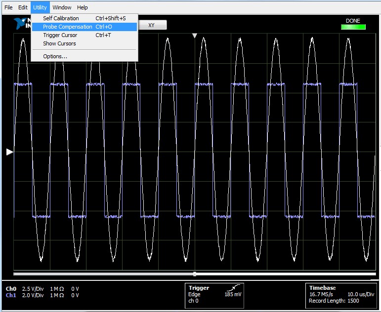 The NI-SCOPE Soft Front Panel has a built-in probe compensation utility