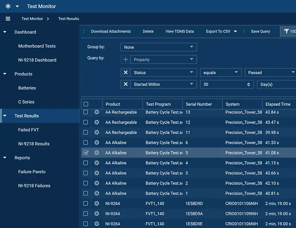 Shows a single web dashboard with test metrics and results